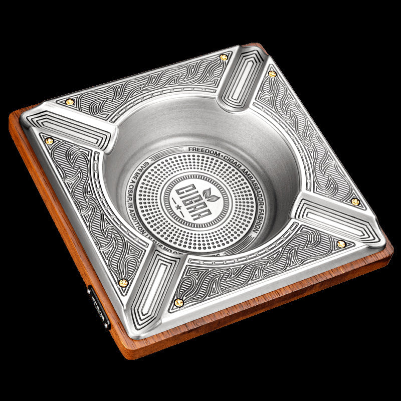 Solid Wood Fashion Stainless Steel Alloy Cigar Ashtray