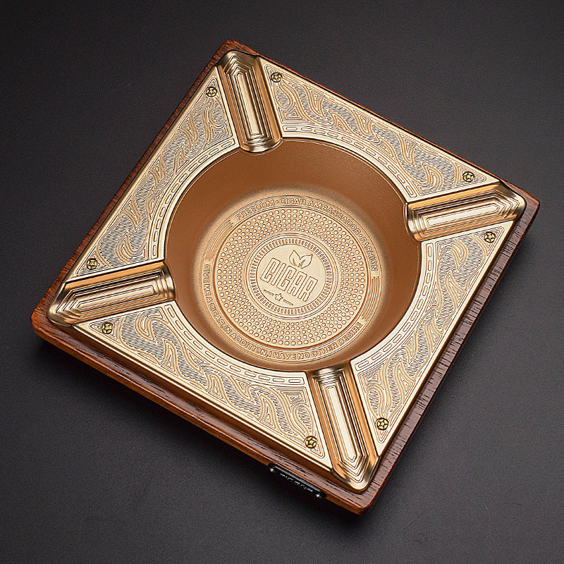 Solid Wood Fashion Stainless Steel Alloy Cigar Ashtray