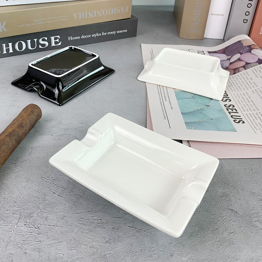 Square Cigar Ceramic Ashtray Gold Edge