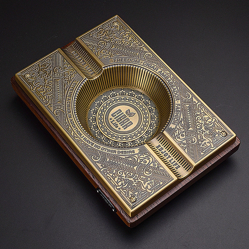 Solid Wood Fashion Stainless Steel Alloy Cigar Ashtray