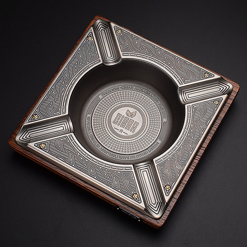 Solid Wood Fashion Stainless Steel Alloy Cigar Ashtray