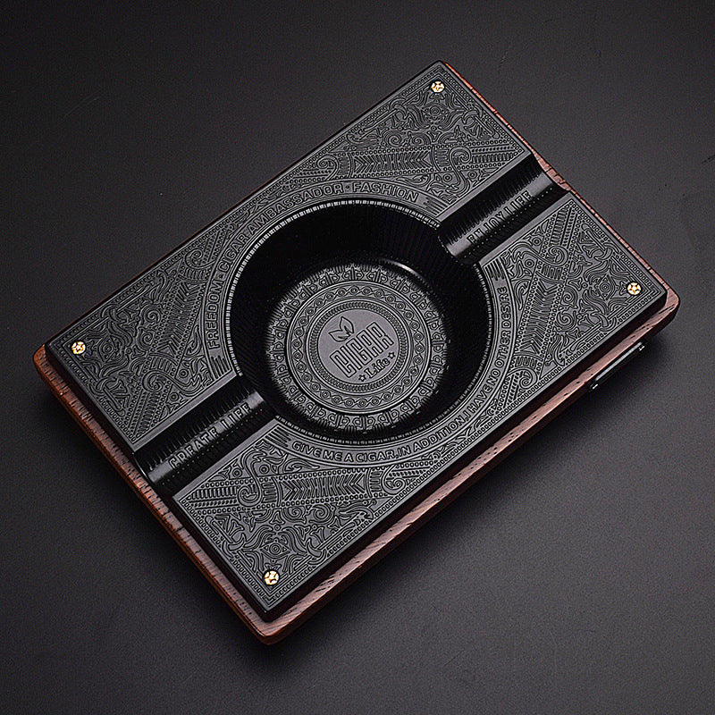 Solid Wood Fashion Stainless Steel Alloy Cigar Ashtray