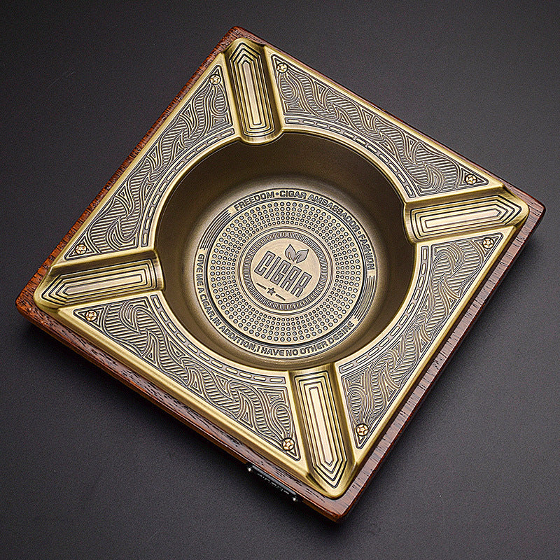 Solid Wood Fashion Stainless Steel Alloy Cigar Ashtray