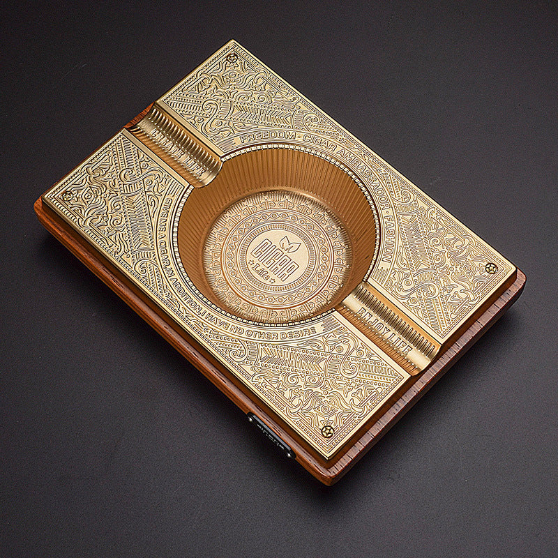 Solid Wood Fashion Stainless Steel Alloy Cigar Ashtray