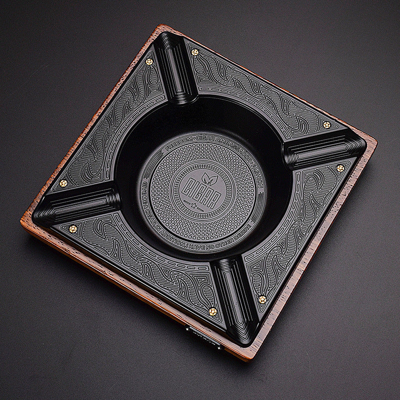 Solid Wood Fashion Stainless Steel Alloy Cigar Ashtray